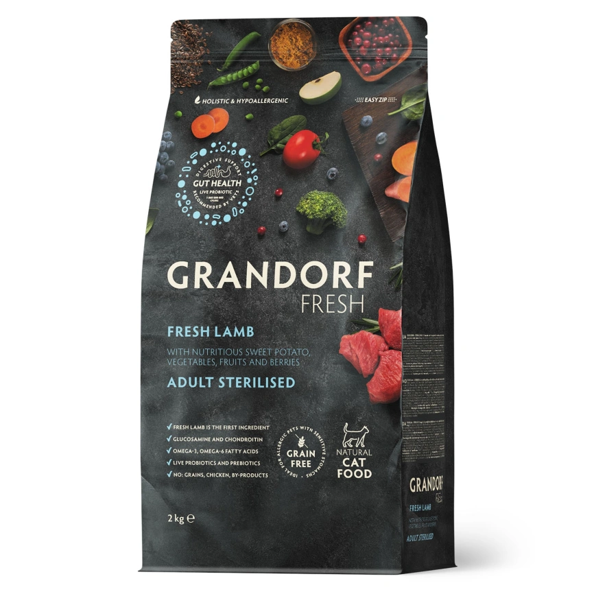 Сухой корм Grandorf Fresh Cat Lamb & Sweet Potato для стерилизованных кошек чувствительное пищеварение или склонность к аллергии ягненок, с бататом, 2 кг фото 1