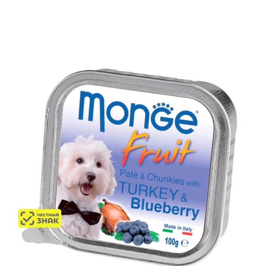 Влажный корм Monge Dog Fruit Turkey & Blueberry для собак с индейкой и черникой, 100 г фото 1