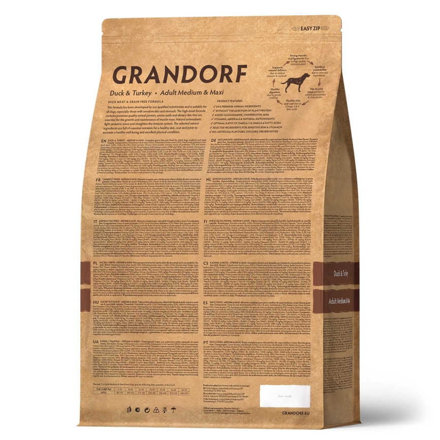 Сухой корм Grandorf Duck & Turkey Med & Maxi для взрослых собак средних и крупных пород, с уткой и индейкой, 1 кг фото 2