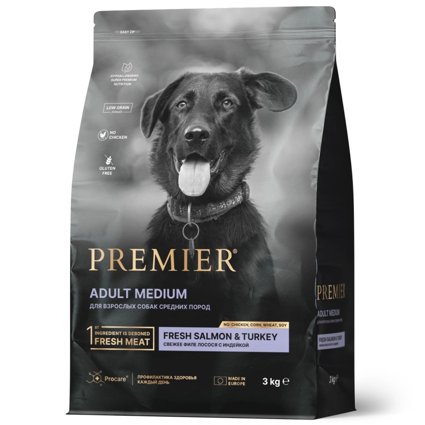 Сухой корм Premier Dog Salmon & Turkey Adult Medium для собак средних пород, с лососем и индейкой, 3 кг фото 1