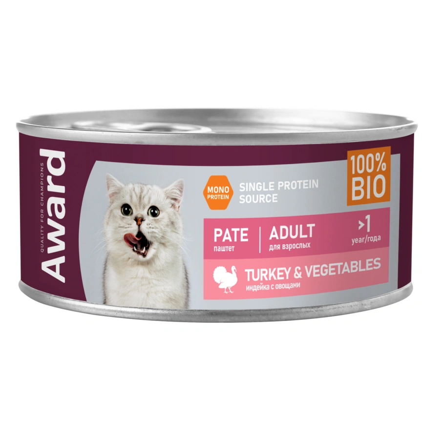 Влажный корм AWARD Turkey & Vegetables для взрослых кошек с индейкой и овощами, 100 г фото 1
