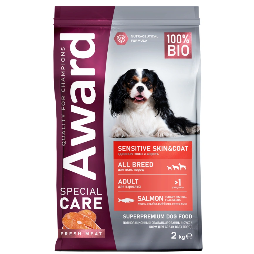 Сухой корм AWARD Special Care Skin & Coat Salmon для взрослых собак всех пород с лососем, 2 кг фото 1