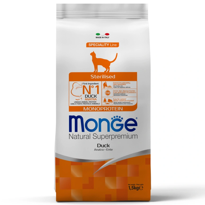 Сухой корм Monge Cat Speciality Line Monoprotein Duck для котят и беременных кошек с уткой, 1,5 кг фото 1