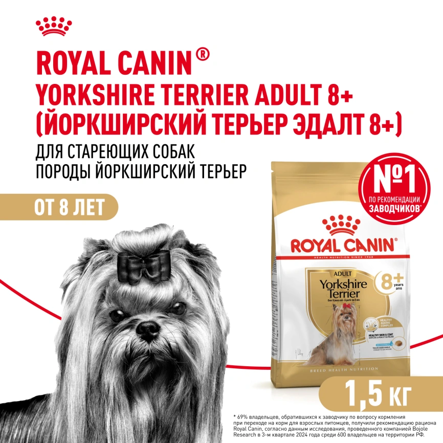 Сухой корм Royal Canin Yorkshire Terrier Adult 8+ для собак породы йоркширский терьер, 1,5 кг фото 1