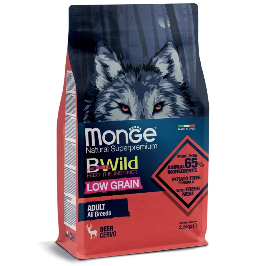 Сухой корм Monge Dog BWild LOW GRAIN Puppy & Junior Venison для щенков с олениной, 2,5 кг фото 2
