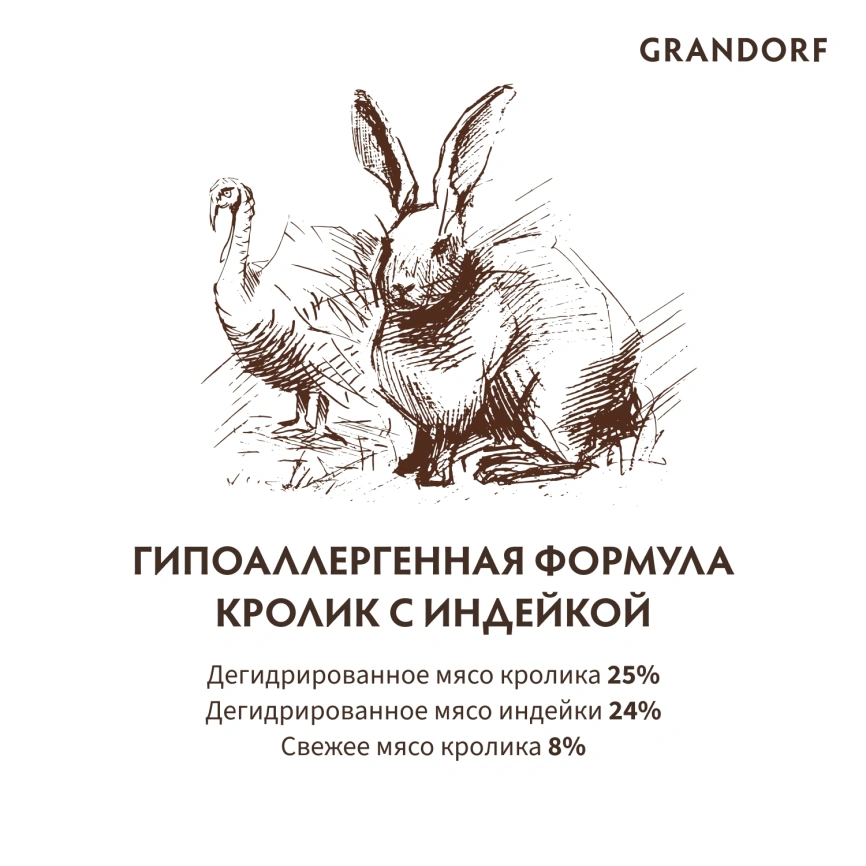 Сухой корм Grandorf Rabbit & Turkey Sterilised для стерилизованных кошек, с кроликом и индейкой, 8 кг фото 6
