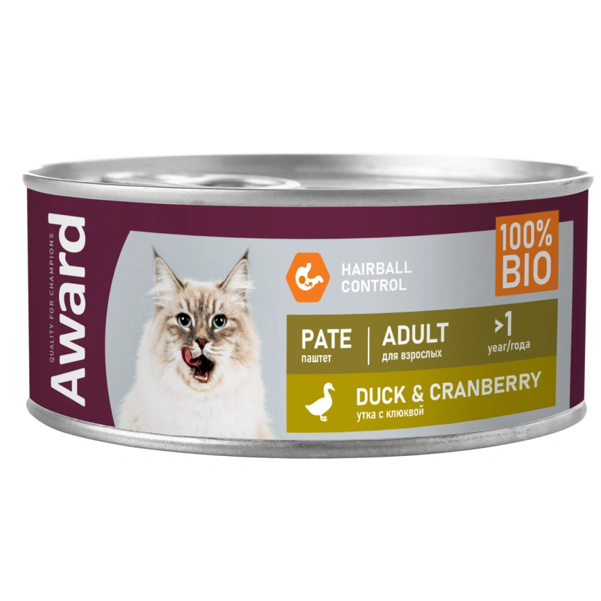 Влажный корм AWARD Duck & Cranberry для взрослых кошек с уткой и клюквой, 100 г фото 1