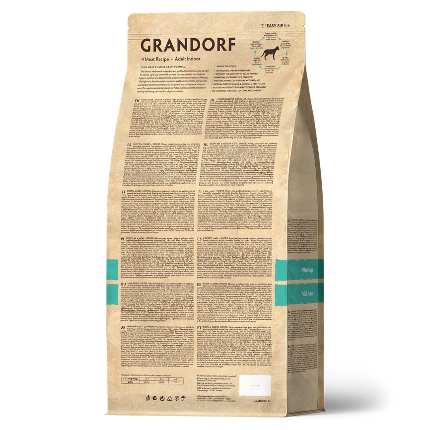 Сухой корм Grandorf 4 Meat Probiotic Indoor Meat Assortment для домашних кошек, с четырьмя видами мяса, 400 г фото 2