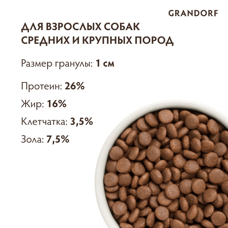 Сухой корм Grandorf Duck & Turkey Med & Maxi для взрослых собак средних и крупных пород, с уткой и индейкой, 3 кг фото 9
