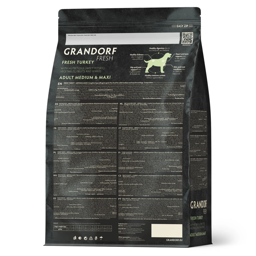 Сухой корм Grandorf Fresh Dog Turkey & Sweet Potato для взрослых собак средних и крупных пород диетическая формула для особо аллергичных собак индейка, с бататом, 1 кг фото 2