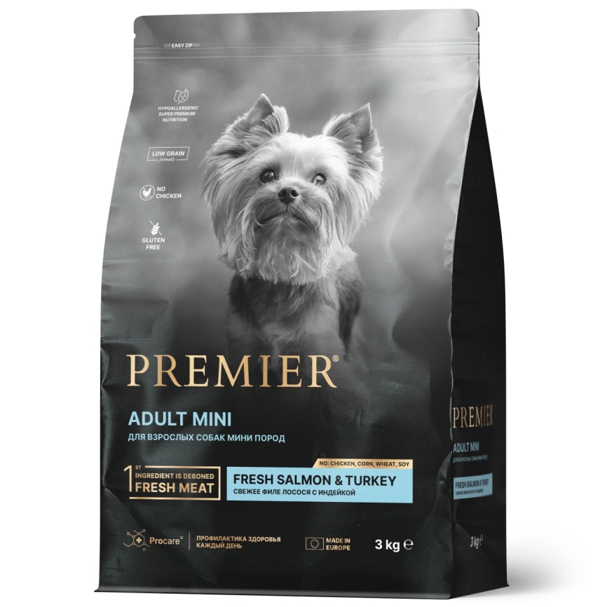 Сухой корм Premier Dog Salmon & Turkey Adult Mini для собак мелких пород, с лососем и индейкой, 3 кг фото 1