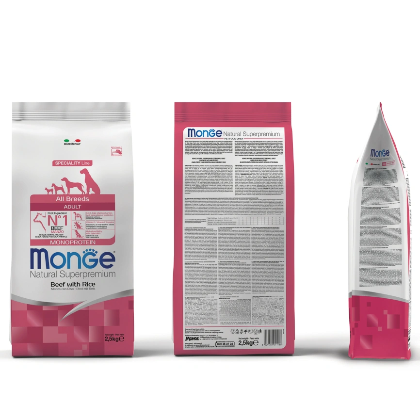 Сухой корм Monge Dog Speciality Line Monoprotein All Breeds Beef & Rice для взрослых собак всех пород с говядиной и рисом, 2,5 кг фото 5