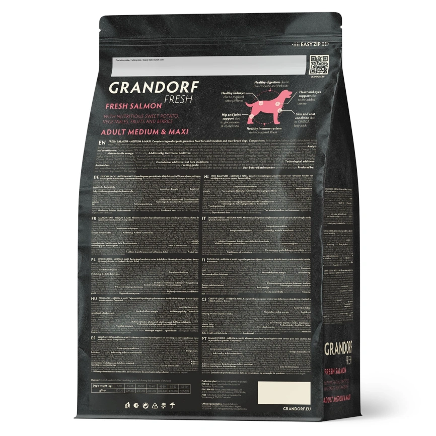 Сухой корм Grandorf Fresh Dog Salmon & Sweet Potato для взрослых собак средних и крупных пород для здоровья кожи и шерсти лосось, с бататом, 10 кг фото 2