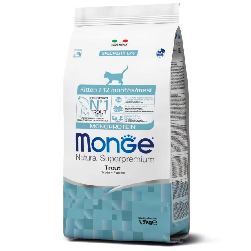 Сухой корм Monge Cat Speciality Line Monoprotein Trout для котят и беременных кошек с форелью, 1,5 кг фото 2