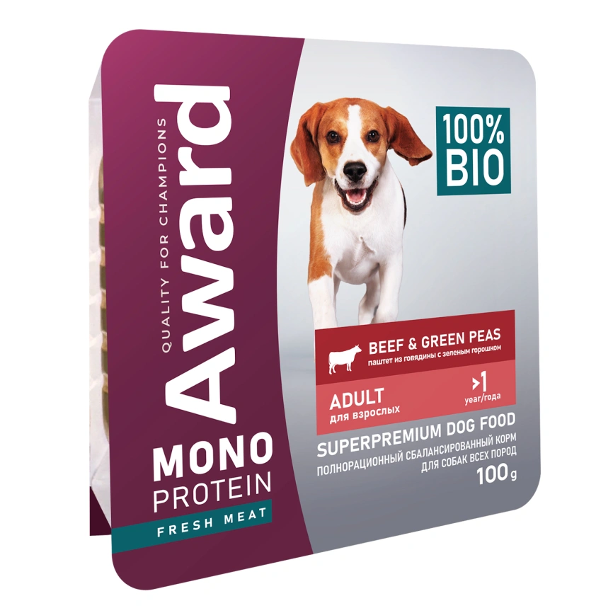Влажный корм AWARD Monoprotein Beef для взрослых собак с говядиной, 100 г фото 5