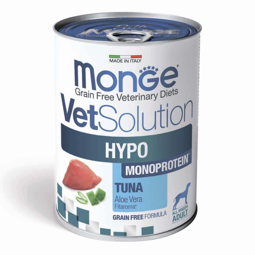 Диетический корм Monge VetSolution Dog Hypo Monoprotein TUNA для собак, для снижения реакции пищевой непереносимости с тунцом, 400 г фото 1