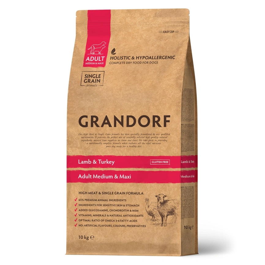 Сухой корм Grandorf Lamb & Turkey Med & Maxi для взрослых собак средних и крупных пород, с ягненком и индейкой, 10 кг фото 1