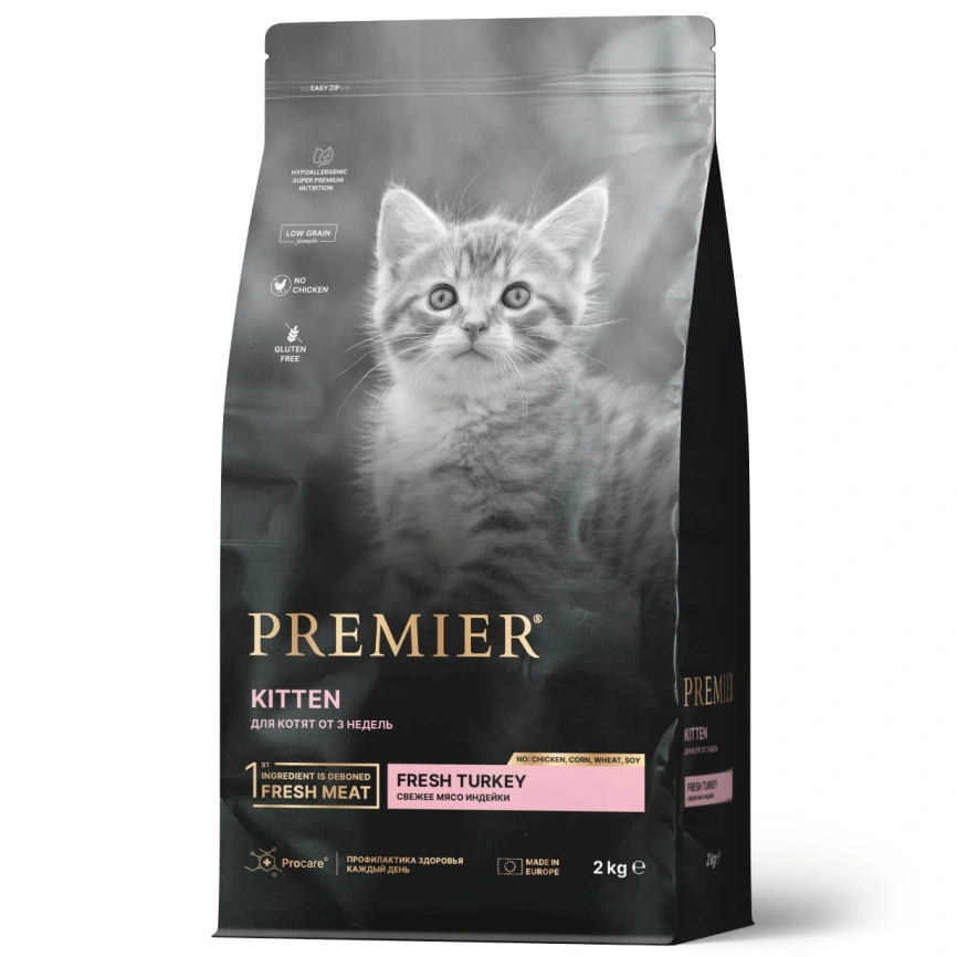 Сухой корм Premier Cat Turkey Kitten для котят, с индейкой, 2 кг фото 1