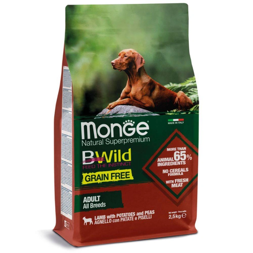 Сухой корм Monge Dog BWild GRAIN FREE Lamb & Potato для собак с мясом ягненка и картофелем, 2,5 кг фото 2
