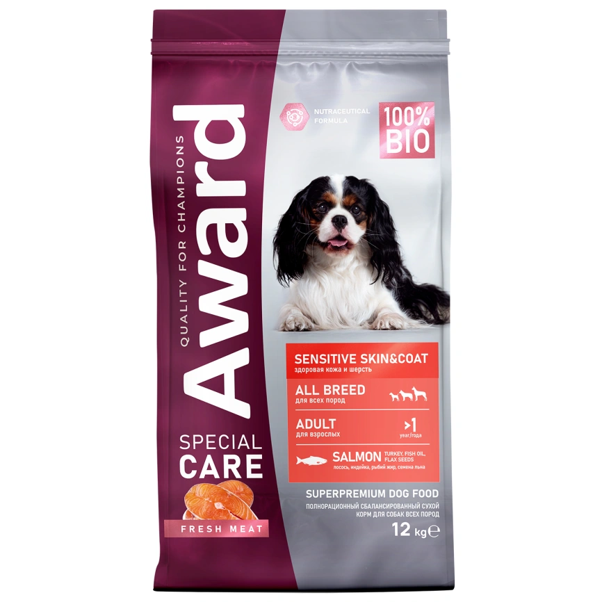 Сухой корм AWARD Special Care Skin & Coat Salmon для взрослых собак всех пород с лососем, 12 кг фото 1