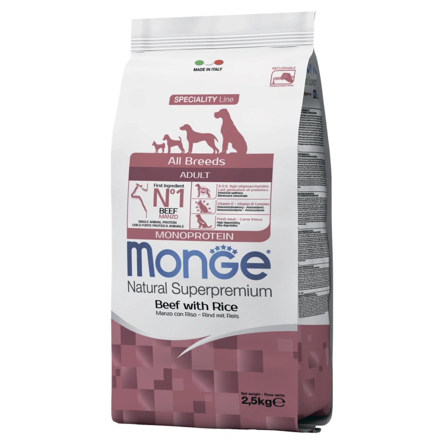 Сухой корм Monge Dog Speciality Line Monoprotein All Breeds Beef & Rice для взрослых собак всех пород с говядиной и рисом, 2,5 кг фото 2