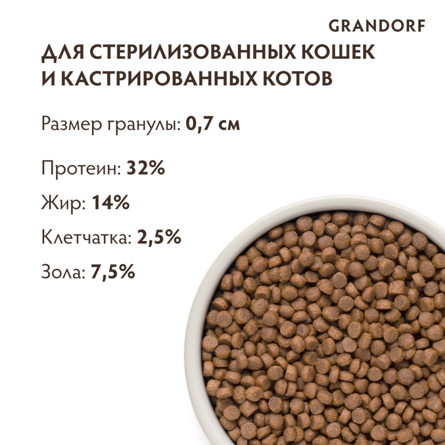 Сухой корм Grandorf Turkey Sterilised для стерилизованных кошек, с индейкой, 2 кг фото 8