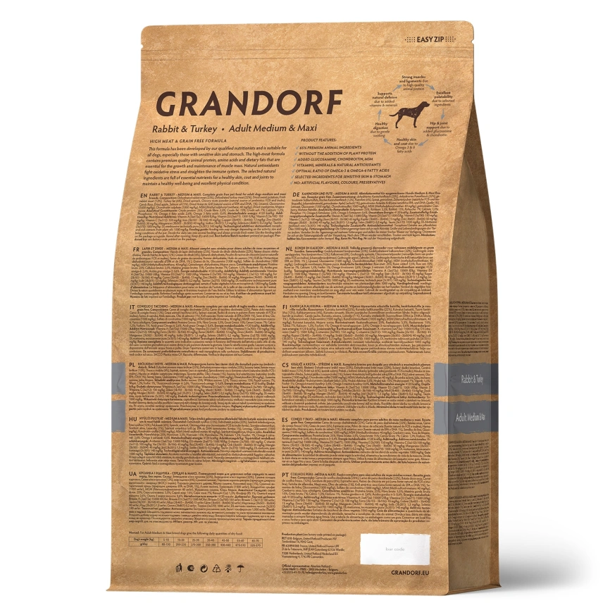 Сухой корм Grandorf Rabbit & Turkey Med & Maxi для взрослых собак средних и крупных пород, с кроликом и индейкой, 10 кг фото 2
