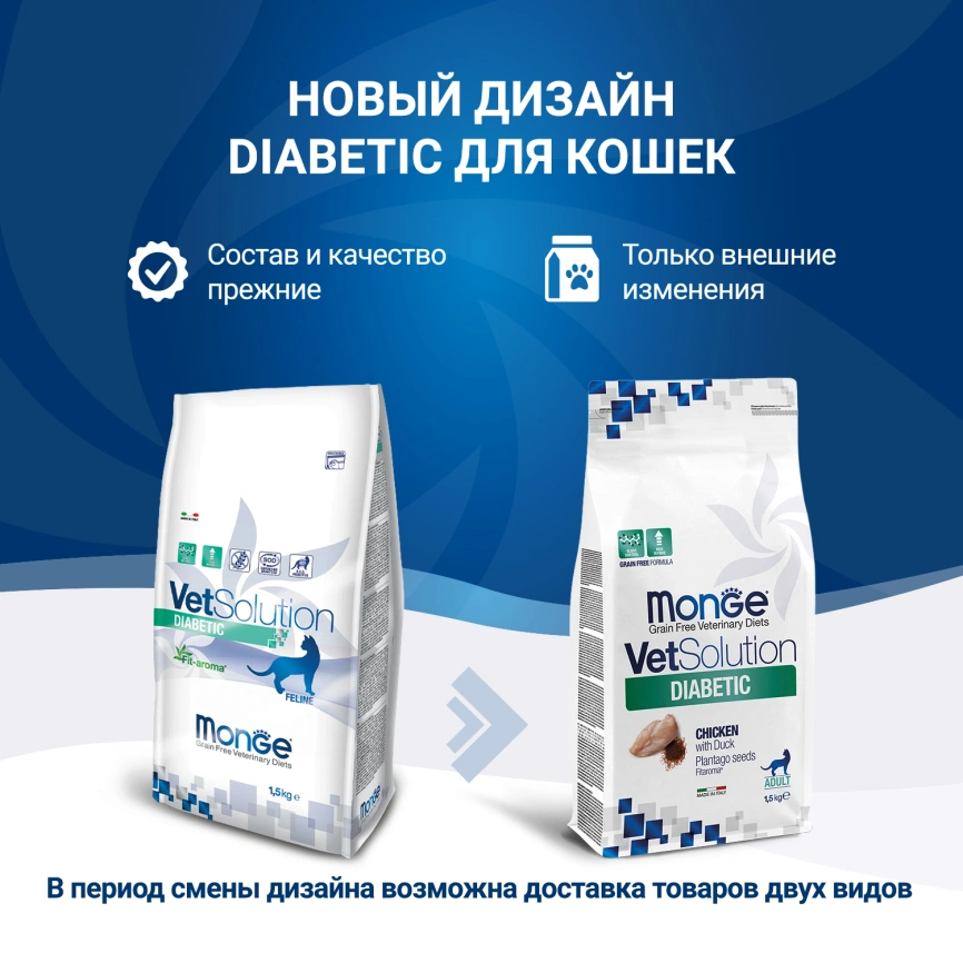Диетический корм Monge VetSolution Cat Diabetic для кошек, при сахарном диабете, 1,5 кг фото 2