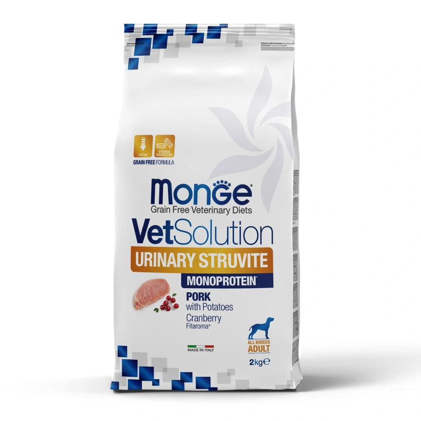 Диетический корм Monge VetSolution Dog Urinary Struvite для собак, при заболеваниях мочеполовой системы и струвитном течении МКБ, 2 кг фото 1