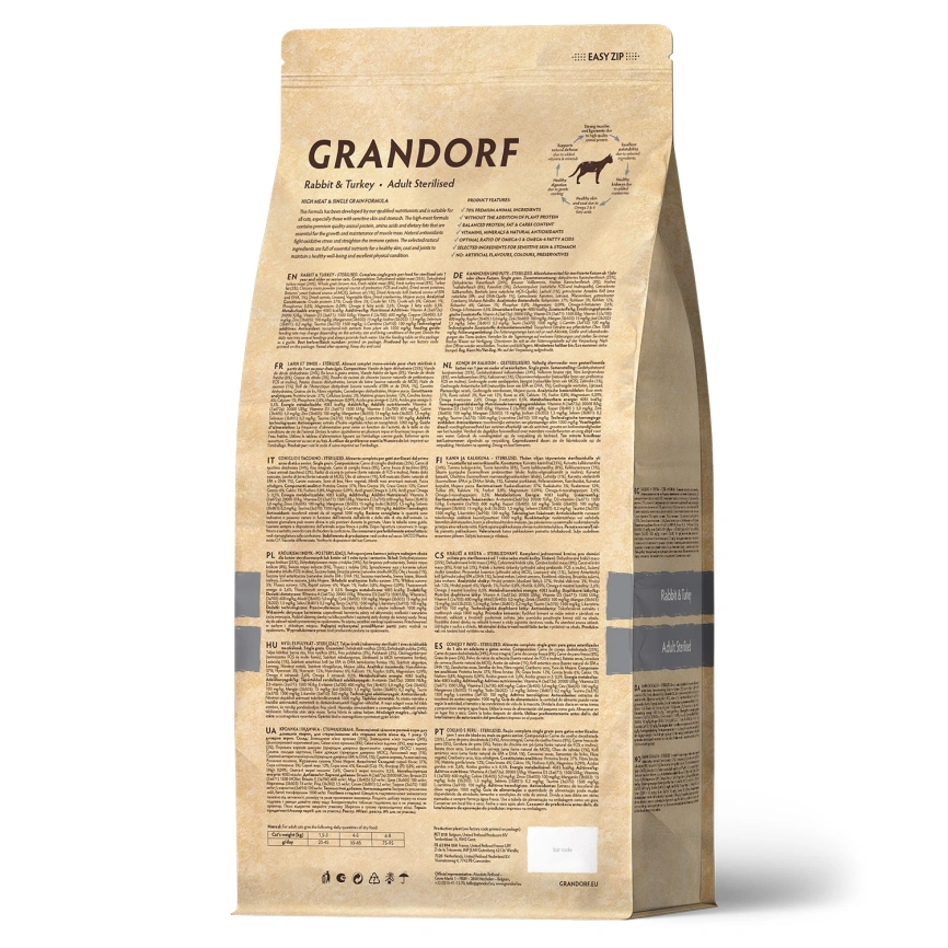 Сухой корм Grandorf Rabbit & Turkey Sterilised для стерилизованных кошек, с кроликом и индейкой, 2 кг фото 2