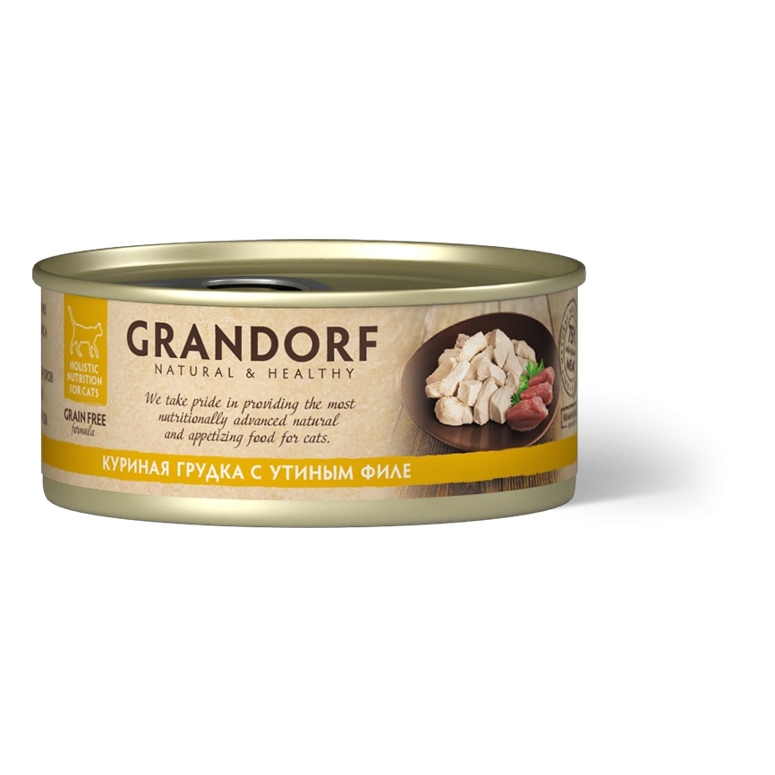 Влажный корм Grandorf Chicken & Duck для кошек, консервы, Куриная грудка с утиным филе в бульоне, 70 г фото 1