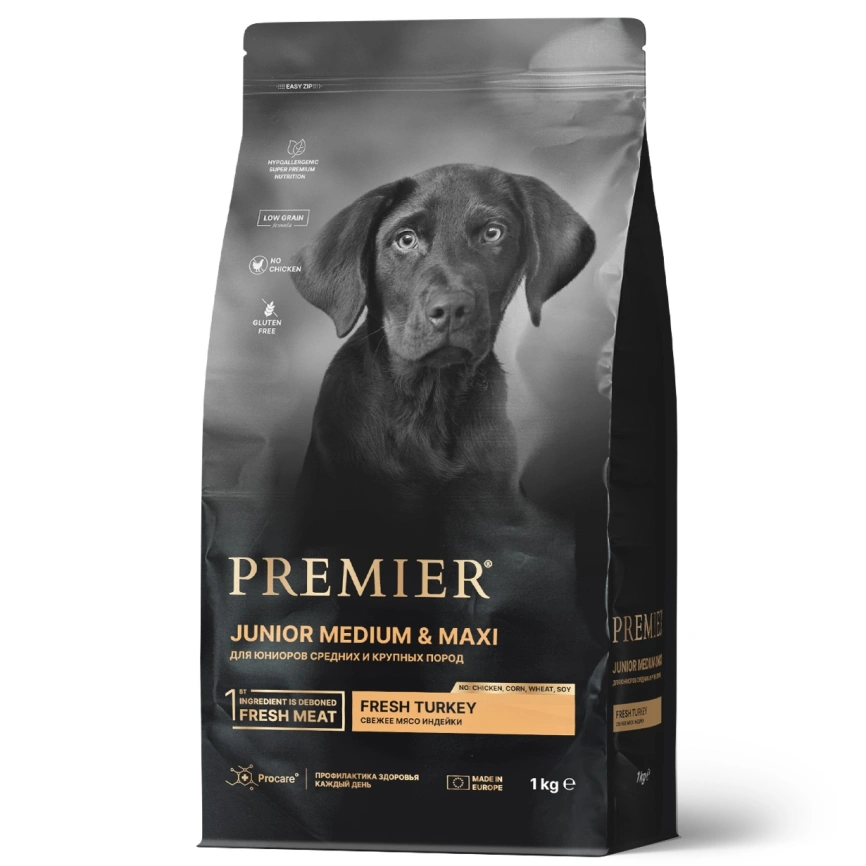Сухой корм Premier Dog Turkey Junior Medium & Maxi для юниоров средних и крупных пород, с индейкой, 1 кг фото 1