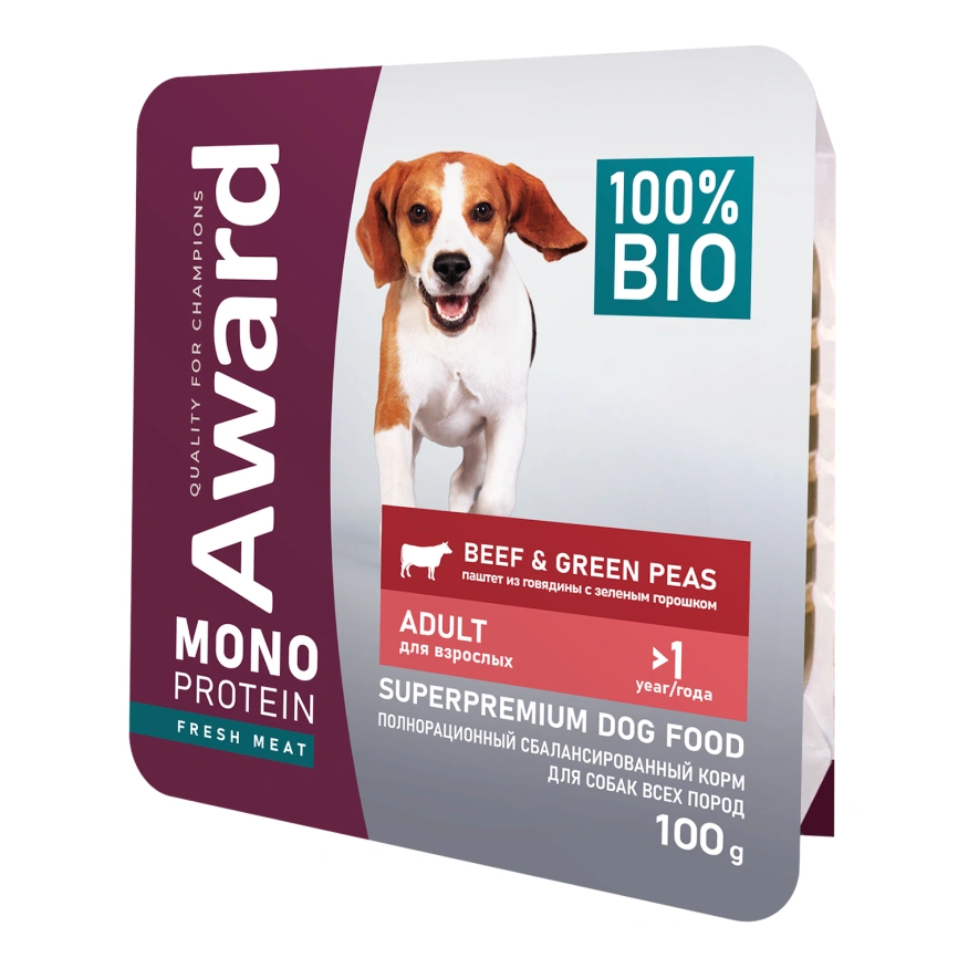 Влажный корм AWARD Monoprotein Beef для взрослых собак с говядиной, 100 г фото 3