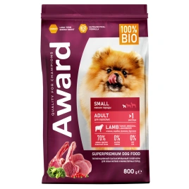 Сухой корм AWARD Turkey & Lamb & Broccoli & Lingonberry для взрослых собак мелких и миниатюрных пород с индейкой, ягненком, брокколи и брусникой, 800 г