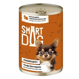 Влажный корм Smart Dog Turkey & Quail для взрослых собак и щенков, кусочки индейки, с перепелкой в нежном соусе, 400 г