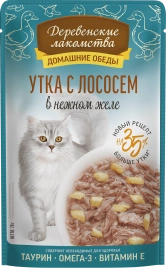 Влажный корм Деревенские Лакомства для кошек, с уткой и лососем, 70 г