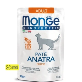 Влажный корм Monge Cat Monoprotein Duck для взрослых кошек с уткой, 85 г