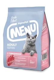 Сухой корм ALPHAPET MENU Beef для взрослых кошек и котов, с говядиной, 350 г