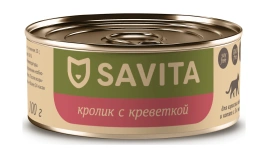 Влажный корм SAVITA Rabbit & Shrimp для кошек и котят, с кроликом и креветками, 100 г