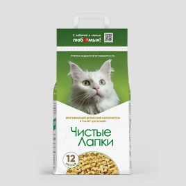 Наполнитель Чистые Лапки для кошачьих туалетов, древесный, 12 л