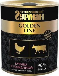 Влажный корм Четвероногий Гурман Golden line Chicken & Beef для щенков, курица с говядиной в желе, 340 г