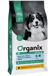 Сухой корм Organix Adult Large & Medium Chicken & Vegetables для взрослых собак крупных и средних пород, с курицей, фруктами и овощами, 18 кг