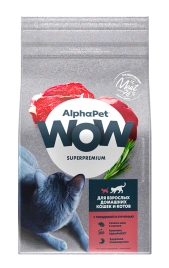 Сухой корм ALPHAPET WOW Superpremium Beef & Liver для взрослых домашних кошек и котов, с говядиной и печенью, 750 г