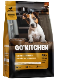 Сухой корм Go'Kitchen Turkey для щенков и собак всех возрастов для чувствительного пищеварения, с индейкой, 5,44 кг