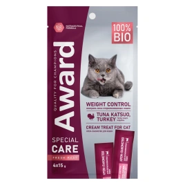 Лакомство AWARD Special Care Weight Control Turkey & Tuna для стерилизованных взрослых кошек с индейкой и тунцом, 15 г x 4 шт.