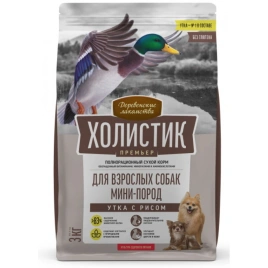 Сухой корм Деревенские Лакомства Holistic Премьер, для собак мини пород с уткой и рисом, 3 кг