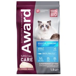 Сухой корм AWARD Special Care Skin & Coat White Fish для взрослых кошек с белой рыбой, 1,5 кг