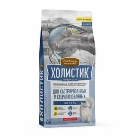 Сухой корм Деревенские Лакомства Holistic Премьер, для кастрированных и стерилизованных кошек, с Лососем, 2 кг