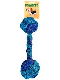 Игрушка Homepet Seaside для собак, гантель из каната сине-голубая, 6 см х 25 см