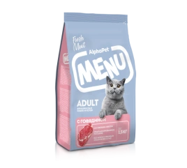 Сухой корм ALPHAPET MENU Beef для взрослых кошек и котов, с говядиной, 1.5 кг